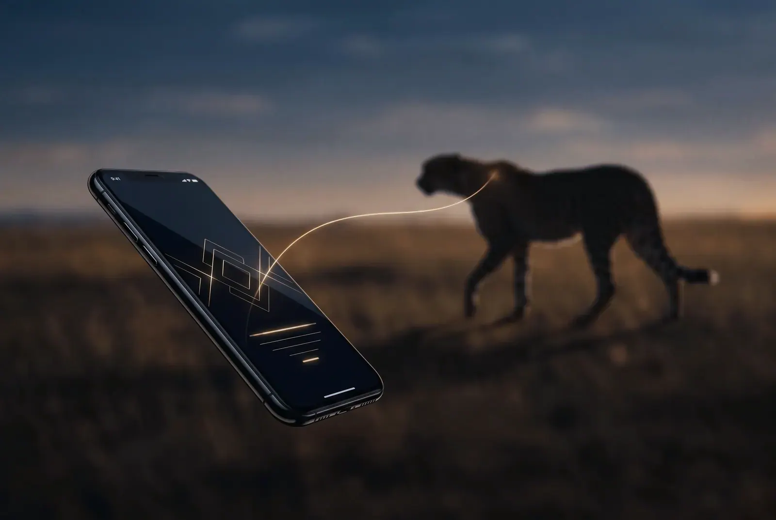 DUMA AI travel concierge — dark interface with a cheetah in golden savanna light